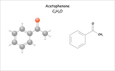 Stylized molecule model/structural formula of Acetophenone.  Component for essential oils and use for synthesis.