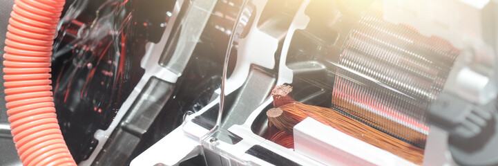 Electric car engine. Use electricity to drive. The piston cylinder works with gear teeth. Connected...