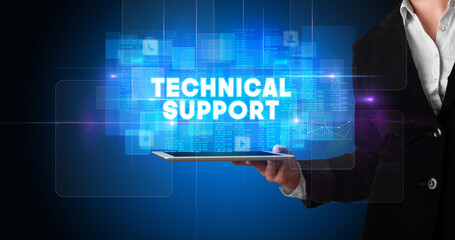 Person holding tablet, technology concept