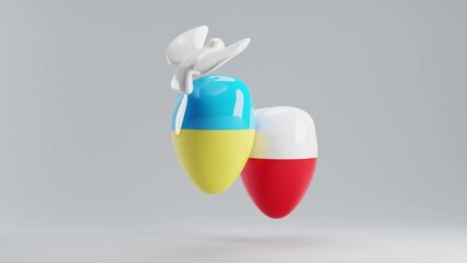 Dove of peace with green branch and Ukrainian and Polish hears.3d rendering of Poland supporting Ukraine in 2022 - Powered by Adobe
