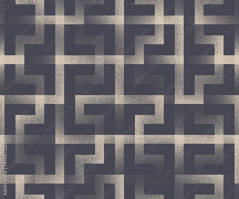 Poster intricate labyrinth linear seamless pattern vector geometric abstract background. grainy grit faded 