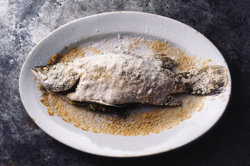 sicilian italian salt baked seabass fsh