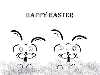 easter greetings poster card with easter bunnies and words Happy easter black and white colors vector