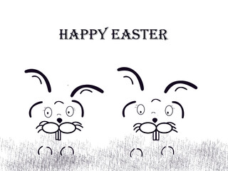 easter greetings poster card with easter bunnies and words Happy easter black and white colors vector