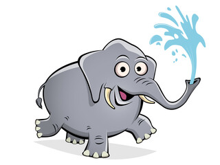 funny cartoon elephant splashing water