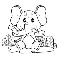 animals coloring book alphabet. Isolated on white background. Vector cartoon elephant.