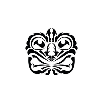 Tribal mask. Traditional totem symbol. Black ornament. Vector over white background.