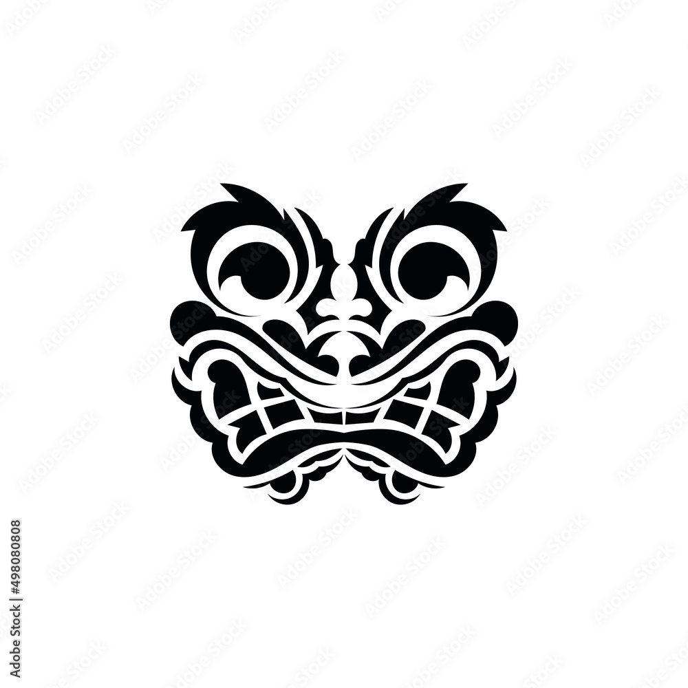 Wall mural tribal mask. black tattoo in the style of the ancient tribes. hawaiian style. vector isolated on whi