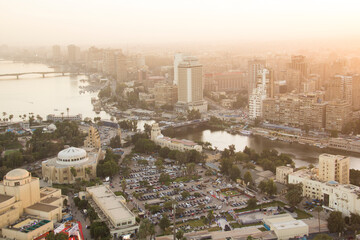 CAIRO, EGYPT - DECEMBER 29, 2021: Beautiful view of the center of Cairo from the Cairo Tower in Cairo, Egypt