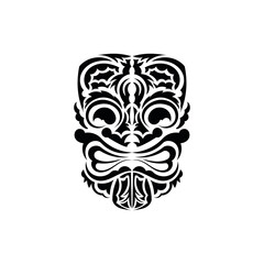 The face of a viking or orc. Traditional totem symbol. Black ornament. Vector isolated on white background.