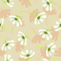 Seamless pattern of white cosmea flowers. Vector stock illustration eps10.