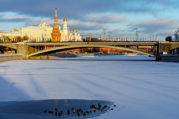Moscow, view of the Kremlin and the frozen Moskva River