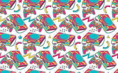 90's Vibe Game Console Seamless Pattern