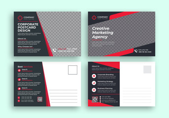 Corporate business postcard design template for marketing. Black and Red