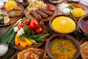 Homemade Romanian Food with 
pies, polenta, borscht, vegetables, fish, meat, stew, cheese and wine. Traditional dishes from Romania and the Republic of Moldova.