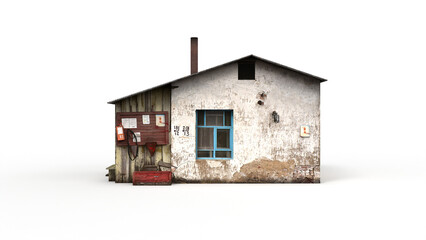Old industrial building render on a white background. 3D rendering