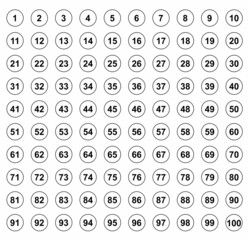 Numbers 1 - 100 - Thin Black Circle with Black Numbers