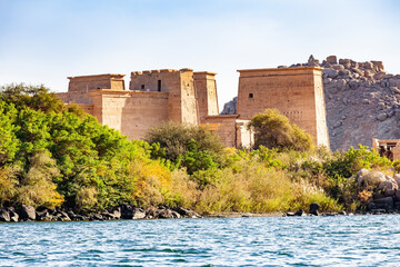 View of The Temple of Isis on Agilkia Island (move from Philae Island) in Lake Nasser, Aswan, Egypt.