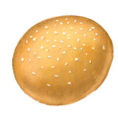 Fresh grain white sesame wheat healthy bread bun hand drawn illustration