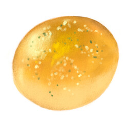 Fresh Italian garlic cheese parsley baked bread bun bakery hand drawn illustration