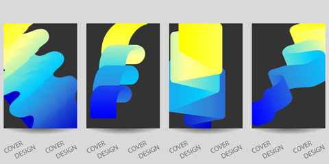 Trendy template for design cover, poster, flyer. Layout set for sales, presentations. Colorful background in vibrant gradient colors with abstract fluid shapes in blue and yellow. Vector.