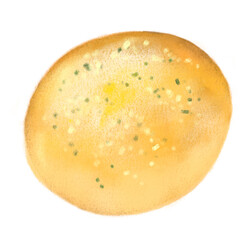 Fresh Italian garlic cheese parsley baked bread bun bakery hand drawn illustration