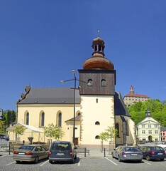Church of St Lawrence, Main Square and Chateau of Nachod. Nachod is a town in the Hradec Kralove...