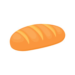 White long bread loaf isolated on white background. Bakery product, vector illustration
