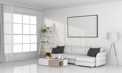 mock up poster frame interior living room background, 3D render