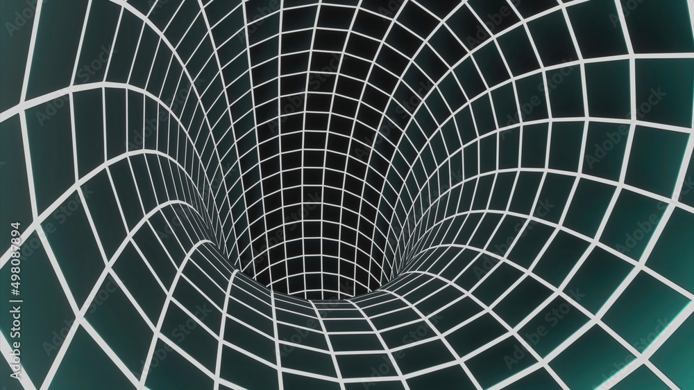 Poster fast-moving tunnel in cyberspace. design. virtual neon tunnel is fast moving. glowing tunnel moves i