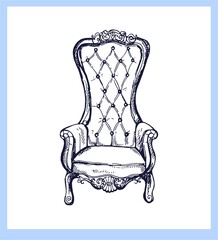 Hand drawn sketch style vintage armchair isolated on white background. Vector illustration.