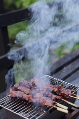 beef barbecue grilled with smoke for picnic.