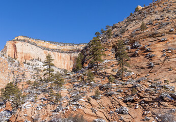 Scenic Snow Covered Zion National Park Utah Landscape