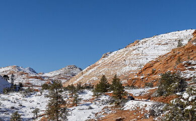 Fototapeta na wymiar Scenic Snow Covered Zion National Park Utah Landscape