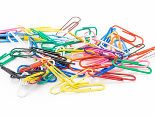 Colorful paper clips isolated on white background