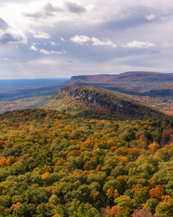 Beautiful fall foliage colors beginning to show on a mountain ridge. Shawangunk Mountains, New York
