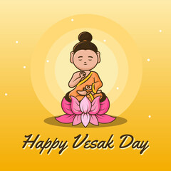happy vesak day with god statue on lotus flower