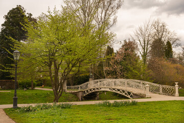 Romantic bridges over the Oos River in the city park of Baden-Baden, Germany, Europe