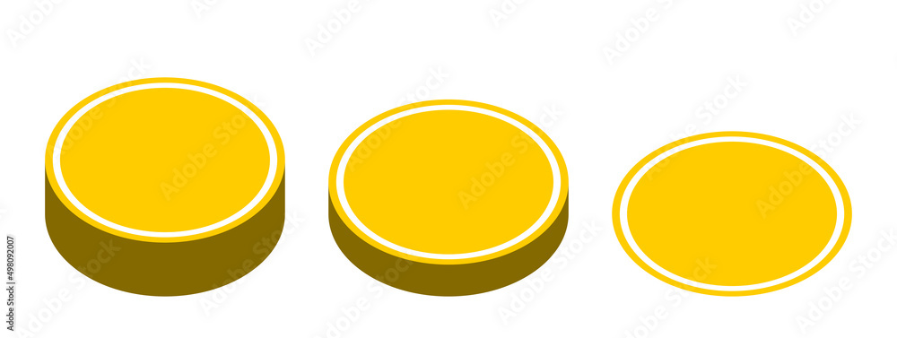 Poster yellow push button badge icon set in 3d style perspective view. vector image.