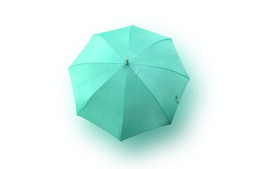 Top view, Single pastel cyan umbrella isolated on white background, stock photo, invesment, business, summer concept