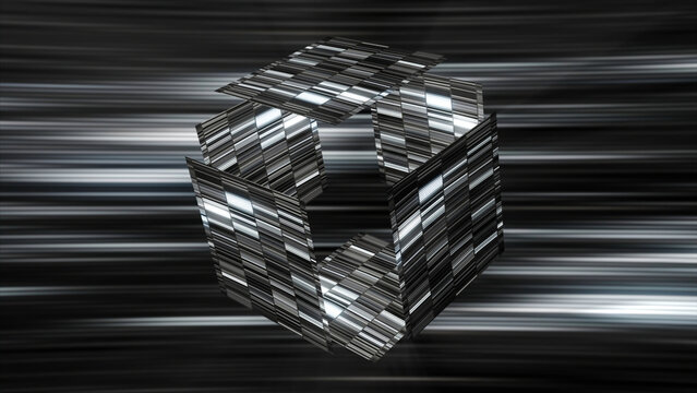 Geometric figures in abstraction in monochrome. Motion. A light gray background on which a circle and a square in 3d gives off different gray shades.