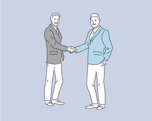 Zwei Männer in Anzügen geben sich die Hand. - obrazy, fototapety, plakaty