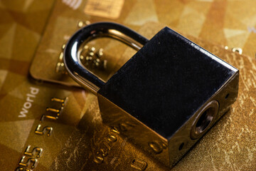 Credit card data security concept. Data encryption on credit card