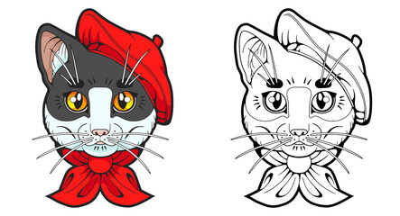 cute cartoon cat frenchie, illustrated logo