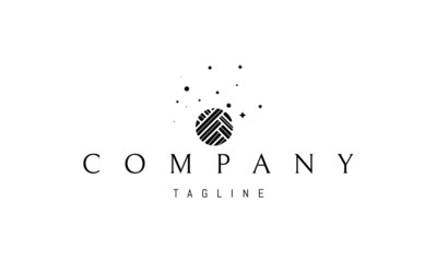 Vector logo with an abstract image of a ball against the background of stars with a reference to childrens toys.