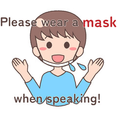 マスクをせず話す男性_英字付き