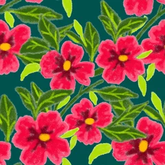Selbstklebende Fototapeten Creative seamless pattern with abstract flowers drawn with wax crayons. Bright colorful floral print.  © Natallia Novik