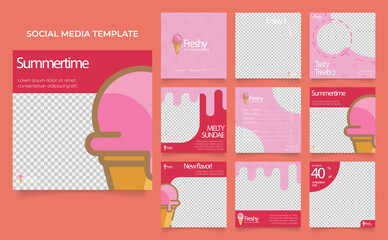 social media template banner ice cream sale promotion. fully editable instagram and facebook square post frame puzzle organic sale poster.