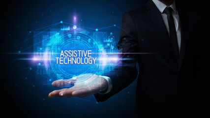 Man hand holding digital technology concept