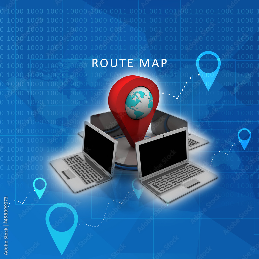 Poster 3d rendering Computer network with navigation